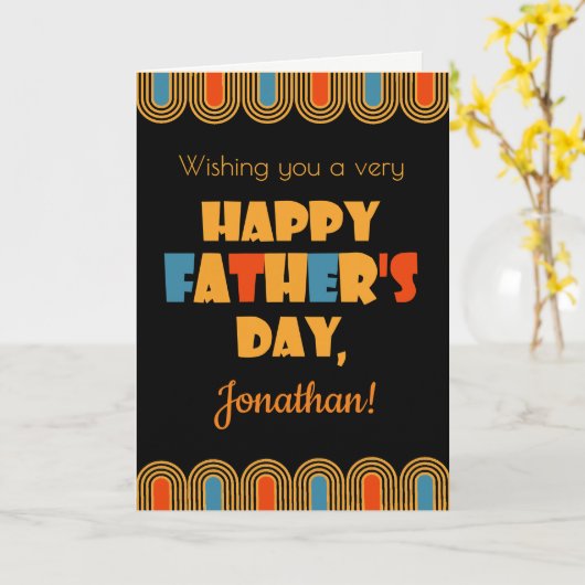 Aangepaste naam Vaderdag Art Deco Style op zwart Kaart (Gele Bloem)