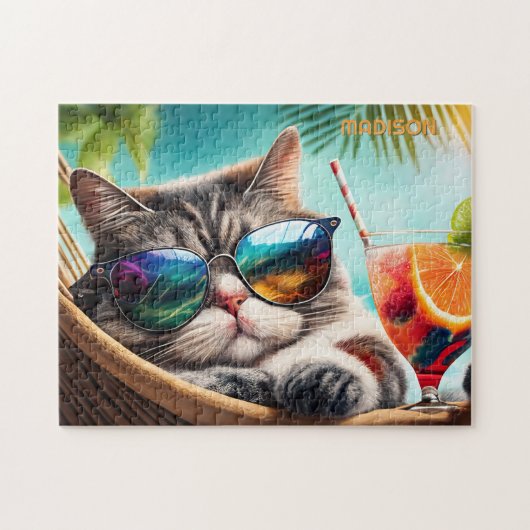 Aangepaste Naam Vakantie Kat Legpuzzel (Horizontaal)