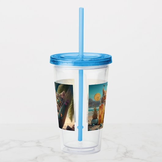 Aangepaste naam Vakantie Katten Acryl Drinkbeker (Rechts)