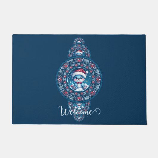 Aangepaste Naam Vakantie Kawaii Beer Siermandala Deurmat (Voorkant)