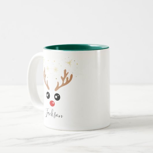 Aangepaste Naam Vakantie Mok voor Jongens - Rendie (Voorkant links)