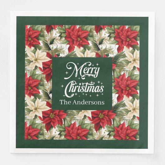 Aangepaste Naam Vakantie Servetten Chic Poinsettia (Voorkant)