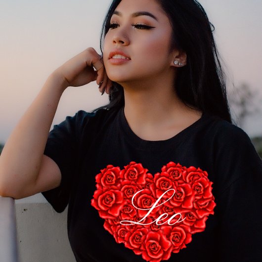 Aangepaste Naam Valentijnsdag Hart-Vormig Roos Lad T-shirt