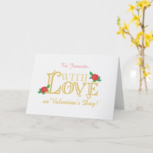 Aangepaste naam Valentijnsdag met rode rozen Kaart (Gele Bloem)