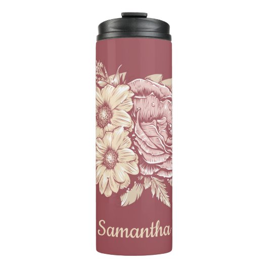 Aangepaste naam van bloem-illustratie thermosbeker (Voorkant)