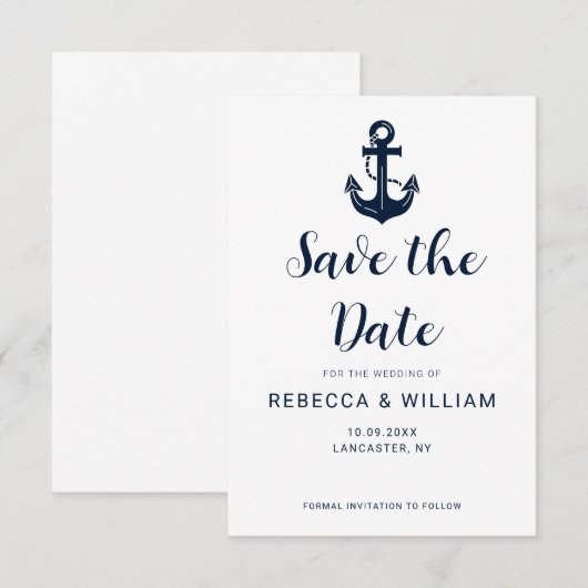 Aangepaste naam van boot anker Nautical Save The Date (Voorkant / Achterkant)