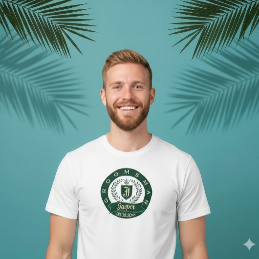 Aangepaste naam van bruidsjonker groene en ivoorkl t-shirt