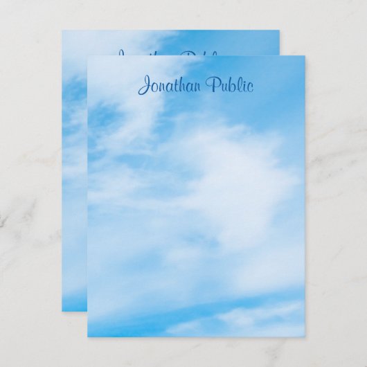 Aangepaste naam van Calligrafiescript Blue Sky Notitiekaartje (Voorkant / Achterkant)