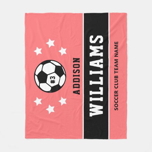 Aangepaste naam van Coral Soccer Player Fleece Deken (Voorkant)