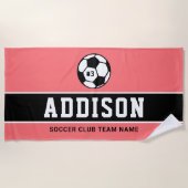 Aangepaste naam van Coral Soccer Player Strandlaken (Voorkant)