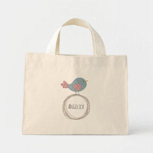 Aangepaste naam van Cute Bird Mini Tote Bag