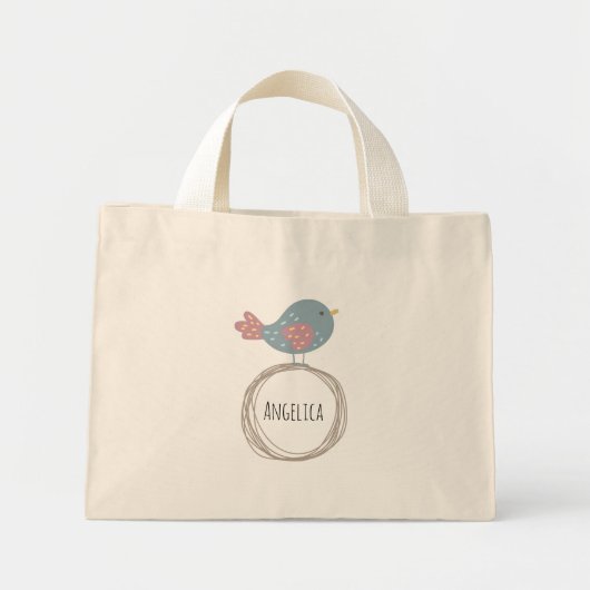 Aangepaste naam van Cute Bird Mini Tote Bag (Voorkant)