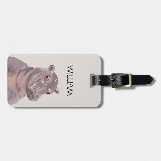 Aangepaste naam van Cute Hippo Bagagelabel (Voorkant horizontaal)