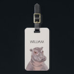 Aangepaste naam van Cute Hippo Bagagelabel<br><div class="desc">schattige hippo illustratie gepersonaliseerde naam bagagelabel</div>