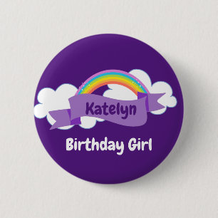 Aangepaste naam van Cute Paarse Rainbow Birthday G Ronde Button 5,7 Cm