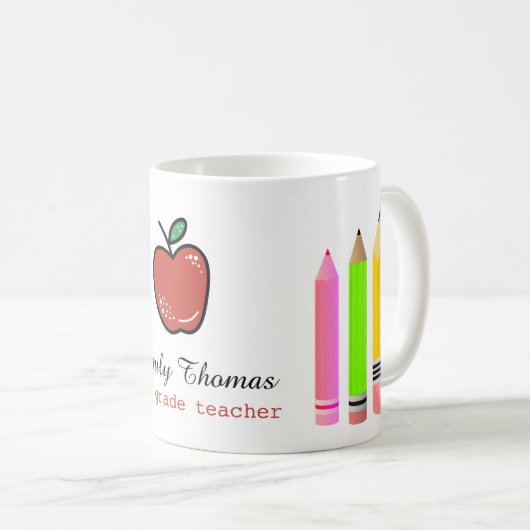 Aangepaste naam van de docent Apple en Potcil Koffiemok (Voorkant rechts)