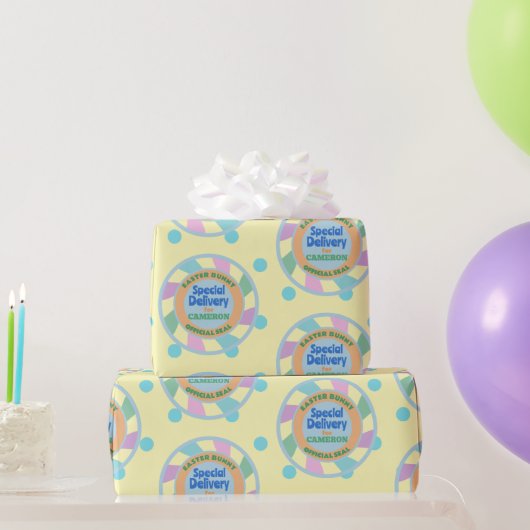 Aangepaste naam van de Paashaas Geel & Blauw Cadeaupapier (Feestgeschenken)