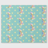 Aangepaste naam van de paashaas Teal & Geel Cadeaupapier (Vlak)