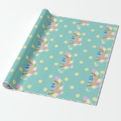 Aangepaste naam van de paashaas Teal & Geel Cadeaupapier (Uitgerold)