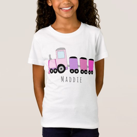 Aangepaste naam van de roze locomotief voor meisje t-shirt (Voorkant)