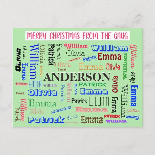 Aangepaste naam van familie Aangepaste Word Cloud Briefkaart (Voorkant)