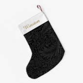 Aangepaste naam van het huisdier Black Floral Gold Kleine Kerstsok (Achterkant (Hangend))