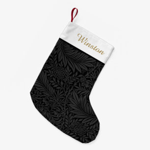 Aangepaste naam van het huisdier Black Floral Gold Kleine Kerstsok