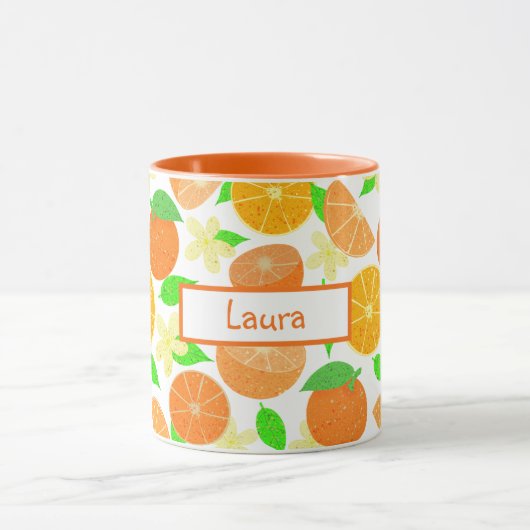 Aangepaste naam van het oranje fruitpatroon bevest mok (Midden)