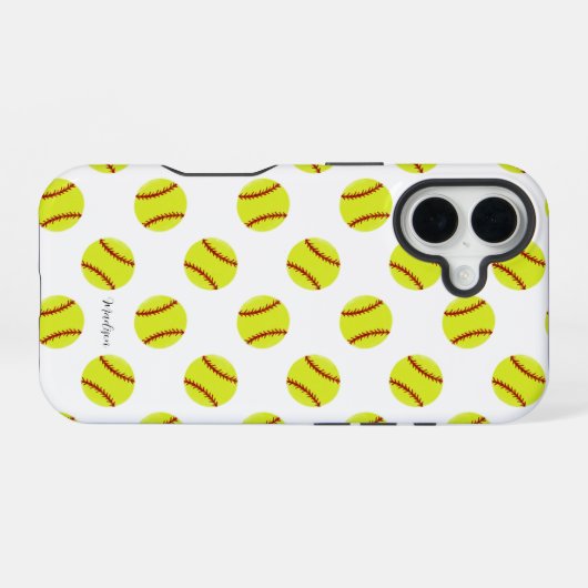 Aangepaste naam van het Softball-patroon bevestige iPhone 16 Hoesje (Achterkant horizontaal)