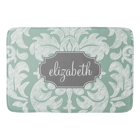 Aangepaste naam van het type Mint en Grijze Damask Badmat (Voorkant)