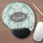 Aangepaste naam van het type Mint en Grijze Damask Gel Muismat<br><div class="desc">Voeg jouw naam of monogram toe aan deze trendy en feminine floral damkers met populaire kleuren. Het dametje heeft een grillig karton.</div>