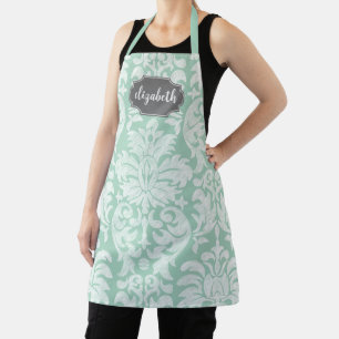 Aangepaste naam van het type Mint en Grijze Damask Schort