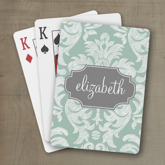 Aangepaste naam van het type Mint en Grijze Damask Speelkaarten