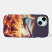 Aangepaste naam van het vliegtuig dat de piloot be iPhone 15 case (Achterkant horizontaal)