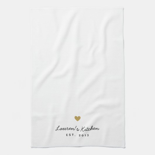 Aangepaste naam van modern Gold Heart Theedoek (Verticaal)