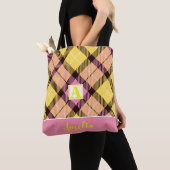Aangepaste naam van Monogram script roze Tartan Tote Bag (Dichtbij)