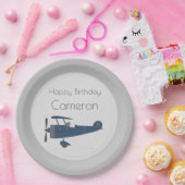 Aangepaste naam van Navy Blue  Plane Boy Papieren Bordje (Feest)