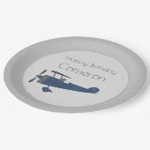 Aangepaste naam van Navy Blue  Plane Boy Papieren Bordje (Gekanteld)
