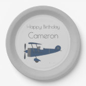 Aangepaste naam van Navy Blue  Plane Boy Papieren Bordje (Voorkant)