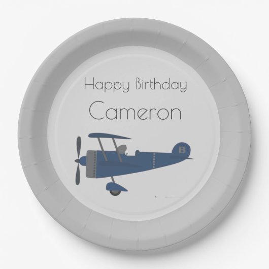 Aangepaste naam van Navy Blue  Plane Boy Papieren Bordje (Voorkant)
