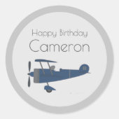 Aangepaste naam van Navy Blue Plane Boy Ronde Sticker (Voorkant)