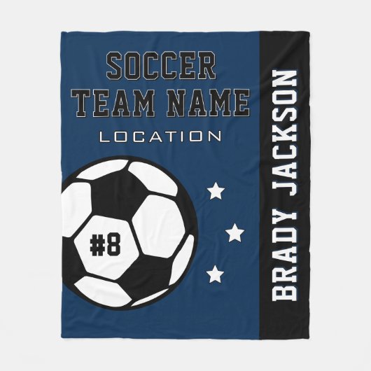 Aangepaste naam van Navy Blue Soccer Player Fleece Deken (Voorkant)