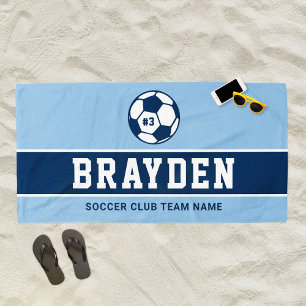 Aangepaste naam van Navy Blue Soccer Player Strandlaken