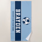 Aangepaste naam van Navy Blue Soccer Player Strandlaken (Voorkant)