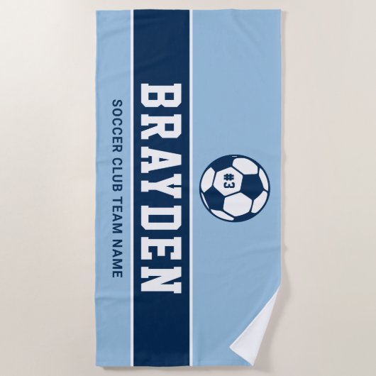 Aangepaste naam van Navy Blue Soccer Player Strandlaken (Voorkant)