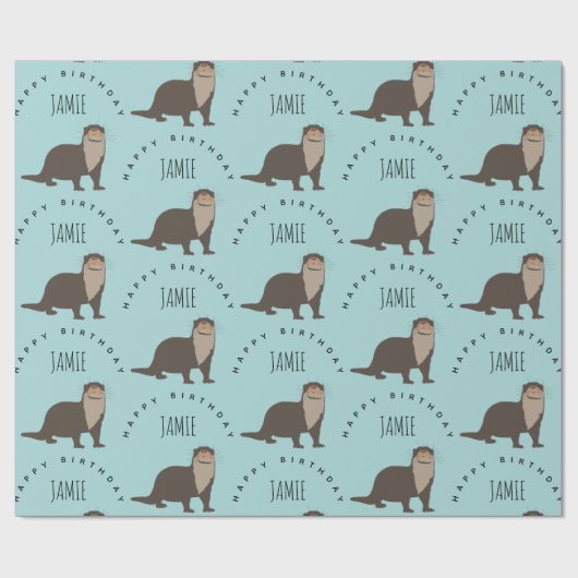 Aangepaste naam van Otter Pattern Birthday Cadeaupapier (Vlak)