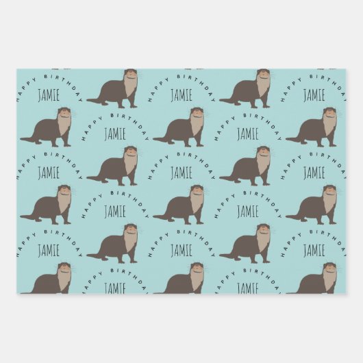 Aangepaste naam van Otter Pattern Birthday Inpakpapier Vel (Voorkant 2)
