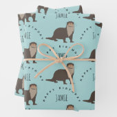 Aangepaste naam van Otter Pattern Birthday Inpakpapier Vel (In situ)
