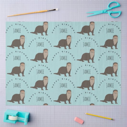 Aangepaste naam van Otter Pattern Birthday Tissuepapier (Craft)