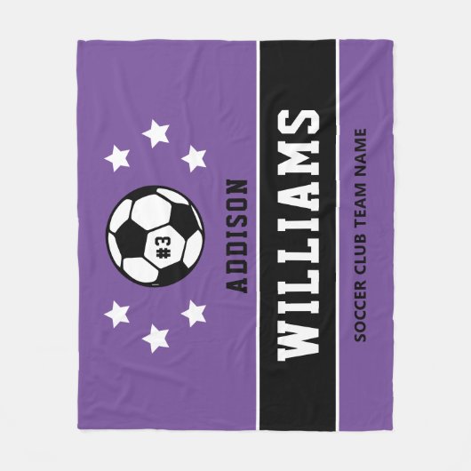 Aangepaste naam van Paarse voetbalspeler Fleece Deken (Voorkant)